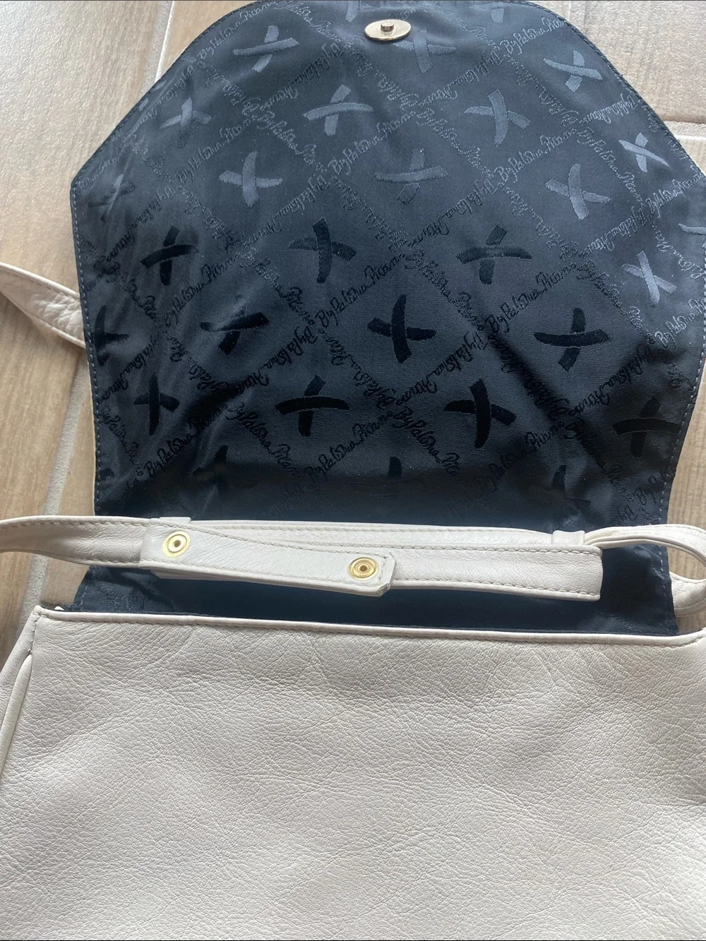 Paloma Picasso Vintage Cream Crossbody Shoulder Bag with Gold X Logo